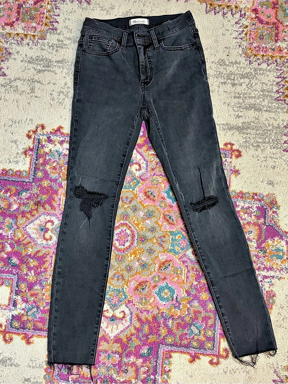Madewell 9" Mid-Rise Skinny Jean in Black Frost Destructed Edition Jean in Black